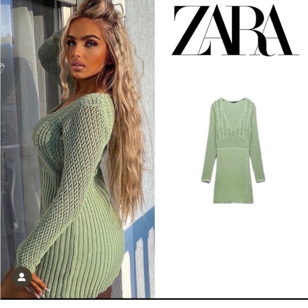 Zara Light Green Long Sleeve Dress - Picture 4 of 5